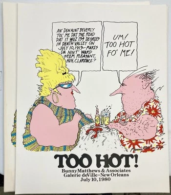 Bunny Matthew ¡Demasiado caliente! Póster impreso VIC y Nat'ly Nueva Orleans 1980 Foto 1 de 2