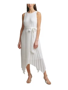 JESSICA HOWARD Womens White Tie Handkerchief-hem Sleeveless Midi Dress 6 - Picture 1 of 9