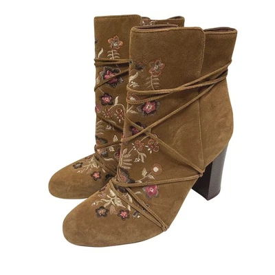 Sam Edelman Winnie Botines Bordados Floral Gamuza Mujer 9.5 Boho Encaje Envoltura Foto 1 de 4