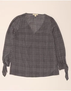 MICHAEL KORS Womens Long Sleeve Blouse Top UK 16 Large Grey Herringbone OB11 - Picture 1 of 3