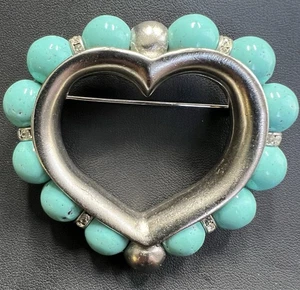 Ben Amun Large Vintage Blue Beaded Heart Brooch Pin - Picture 1 of 5