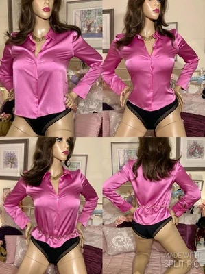HIGH GLOSS MIRROR SHINE LIQUID SATIN Sexy Secretary Mistress Governess Blouse - Image 1 of 4