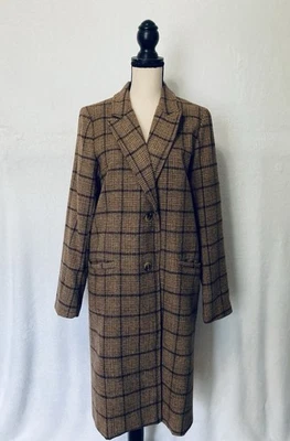 Abrigo midi a cuadros marrón HEM & THREAD para mujer ligero forrado bolsillos talla mediana Foto 1 de 4