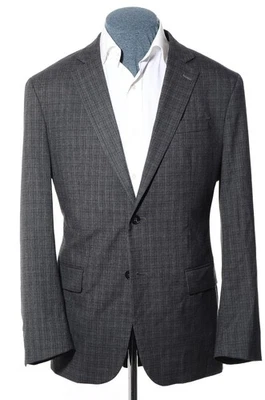 42R Slim-Skinny-Fit J. Ferrar Dark-Gray Tiny Plaid Rayon-Blend Sport Coat Blazer - Image 1 of 4