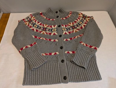 New LL Bean Signature Fisherman Sweater Short Cardigan Fair Isle Womens Medium. - Image 1 of 4