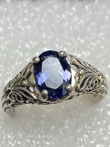 Sterling Silber filigraner Ring mit lila Stein evtl. Amethyst Größe 6 Nachlass - Bild 1 von 13