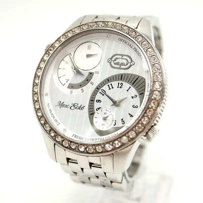 Reloj Marc Ecko Hombre Doble Hora Tono Plateado Jumbo 50mm Acero St con Batería Nueva Foto 1 de 4