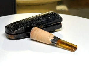 Antique Edwardian AMBER & Hallmarked SILVER CIGARE, CHEROOT, HOLDER - Cased - Picture 1 of 17
