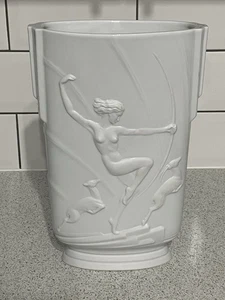 FRANZ PORCELAIN LARGE 28cm HIGH ART DECO STYLE WHITE DIANA WITH FAWN VASE A5504 - Picture 1 of 11