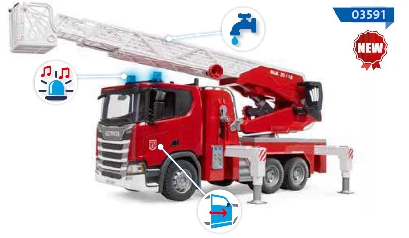 BRUDER, Autopompa SCANIA Super 560R 6x4 con scala di grandi dimensioni, 1/16,... - Immagine 1 di 1
