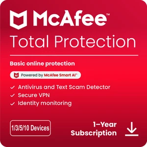 McAfee Total Protection 2025 1, 3, 5, & 10 Device 1 Year PC Mac Phone Security - Picture 1 of 11