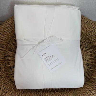 POTTERY BARN 400-THREAD-COUNT ORGANIC PERCALE SHEET SET, QUEEN~ WHITE - Image 1 of 4