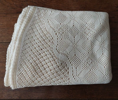 Nappe crochet vintage coton et acrylique écru 145 X 220 cm - Photo 1/4