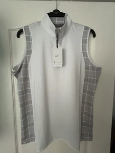 Ladies Printed Panel Stand Up Collar Sleeveless Performance Golf Top Size18-20 - Picture 1 of 4
