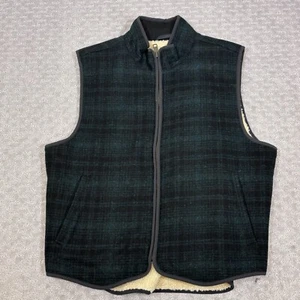 Vintage  L.L. Bean Wool Check Plaid Sherpa Lined  Zip Up Vest Mens Sz L Green - Picture 1 of 7