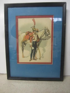 ANTIQUE FRAMED FRENCH MILITARY SOLDER  WITH HORSE LOUIS VALLET PRINT - Picture 1 of 11