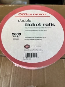Office Depot Double Stub Raffle Tickets Roll of 2000 Unopened Roll NEW - Picture 1 of 5