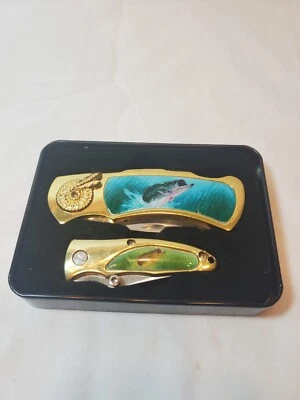 Juego de navajas de bolsillo para bajo 440 hojas de acero estuche de metal nuevo mango de latón para vida silvestre Foto 1 de 4