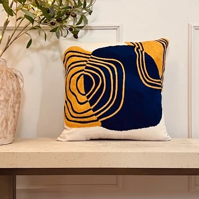 Funda de Almohada Azul Mostaza Amarillo Multicolor|| Funda de Almohada Boho Texturizada Foto 1 de 4