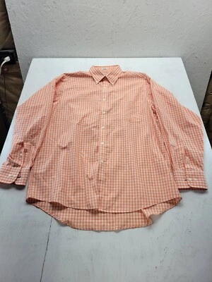 Izod Mens Dress Shirt 17  34/35 Orange White Checkered - Image 1 of 4