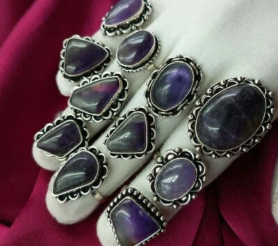 Lote de anillos antiguos enchapados en plata de ley 925 de amatista, joyería bohemia, regalo amor Foto 1 de 3