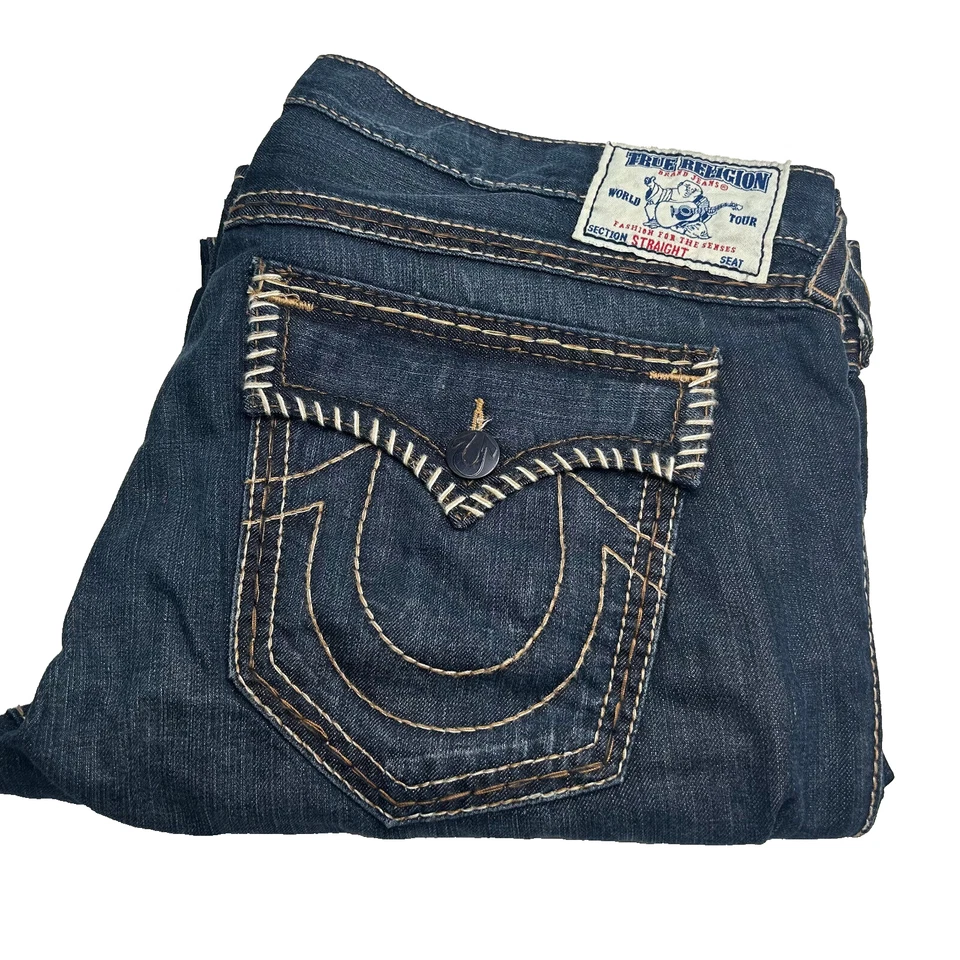 Nuevos pantalones de mezclilla para hombre True Religion pierna recta punto látigo oscuro talla 42 Foto 1 de 4