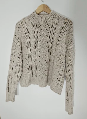 Autumn Cashmere Womens Sweater Size Medium Beige Open Knit Long Sleeve Mock Neck - Image 1 of 4