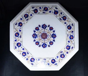 15" Marble table top semi precious stones lapis stones inlay floral work - Picture 1 of 5