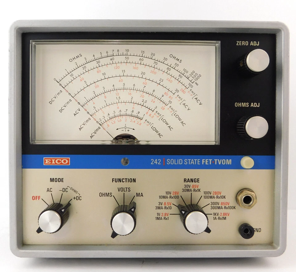 Antigo medidor de loja analógico EICO 242 SOLID STATE FET TVOM e manuais de operação/montagem - Imagem 1 de 4