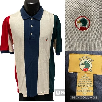 Camisa De Colección Años 90 Cabeza de Pato Azul Rojo BLOQUE DE COLORES Rayas POLO Hip HoP Ropa de Calle Foto 1 de 4