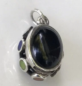 SIGNED SX Sterling Silver & Black Onyx, Turquoise, Coral, Lapis Pendant 925 - Picture 1 of 7