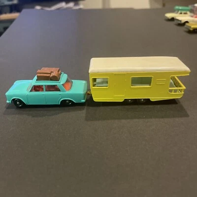 MATCHBOX LESNEY NO. 56 FIAT 1500 With Luggage Rack and No23 Caravan Trailer  NM - Image 1 of 4