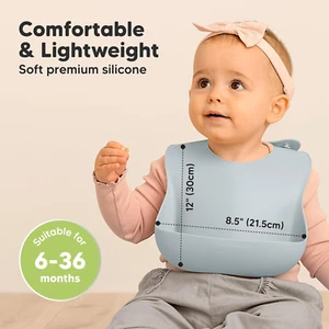 Pack de 2 baberos de silicona para bebé - impermeables, fáciles de limpiar, atrapas alimentos - Imagen 1 de 16
