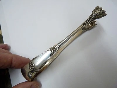 Антикварные французские щипцы для сахара Minerve Paw 950 с серебряной маркировкой, Fleur de Lis, L 14 см - Изображение 1 из 4