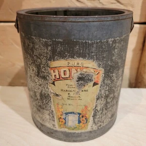 Pure Honey Tin Can Vintage Farmstyle Decor Handle Pail Empty 5 3/8"- Swanky Barn - Picture 1 of 12