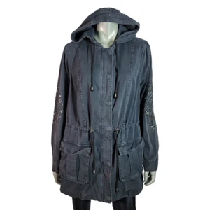 Torrid Utility Jacket Plus Size 1X Beaded Hooded Embellished Pockets Black - Picture 1 of 10
