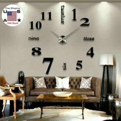 Modern DIY Large Wall Clock 3D Mirror Surface Sticker Home Decor Art Design Kit - Image 1 of 4