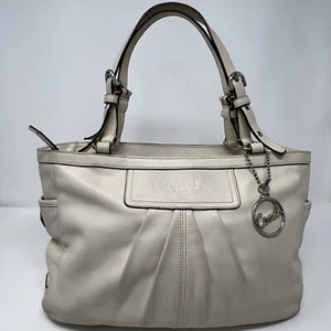 Authentic Coach All Leather Pleated Ivory Handbag Purse Tote Bag - Picture 1 of 24
