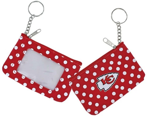 Kansas City Chiefs Football NFL Red Nylon Polka Dot Zippered Coin Purse Key Ring Cover
