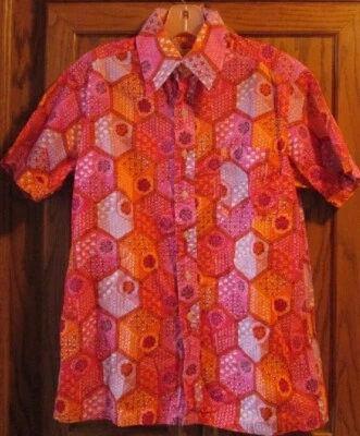 Camisa manga acampamento abstrata colorida vintage década de 1970 COUNTESS MARA 4 Jordan Marsh - Imagem 1 de 4