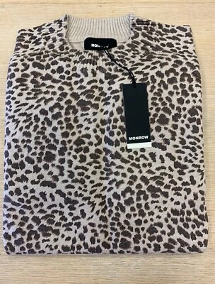 Suéter Grande MONROW Leopardo Cuello Alto Algodón Cachemira Latte Marrón Nuevo con Etiquetas Foto 1 de 4
