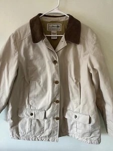 LL Bean Chore Jacket Barn Coat Womens XL Petite Corduroy Quilted Lined Beige - Picture 1 of 10