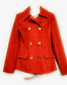 Rampage Womans Small Classic Red Pea Coat Gorgeous Double Breasted Buttons NEW  - Picture 1 of 4