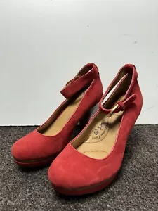 New Red Leather Sofft Platform Ankle Strap Heels 6M - Picture 1 of 4