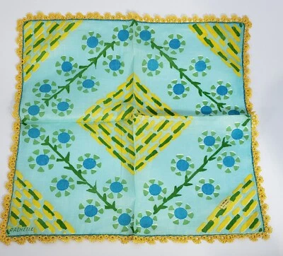 Pañuelo vintage de Rachelle con etiqueta abstracto floral turquesa lino irlandés Foto 1 de 4