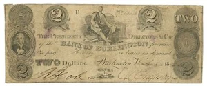 1845 Bank of Burlington, Vermont $2 Obsolete Note No.1464 CO-UNL (62117) - Picture 1 of 2