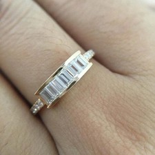 Over Women's Engagement Wedding Band Ring 1 ct Baguette Diamond 14k Yellow Gold