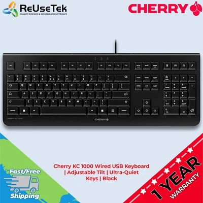 Cherry KC 1000 Wired USB Keyboard | Adjustable Tilt | Ultra-Quiet Keys | Black - Image 1 of 4