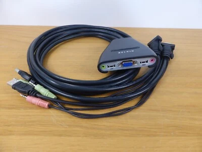 Belkin F1DL102U 2 Port KVM Switch with Mic speaker Jacks USB VGA 2.5 Meter Cable - Image 1 of 4