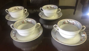 Johnson Brothers Vigo FLAT Bouillon Cups with Saucers Birds Floral - England - Picture 1 of 9